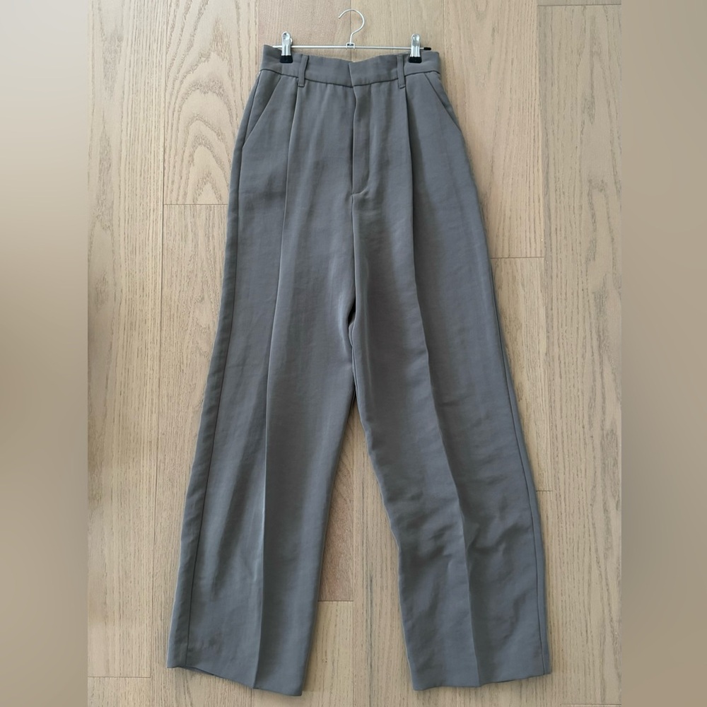 Zara Green/Grey Wide Leg High-Rise Drapey Trousers